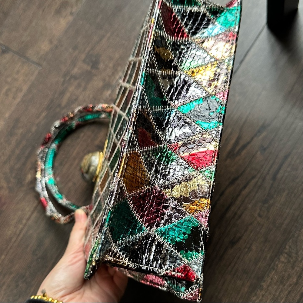 Marie Laure Rectangle Frame Bag Multicolored Patch Chamorel Python Handbag RARE - Picture 13 of 16